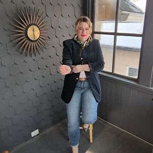 Women’s Dark Blue Cotton Velvet Vintage Blazer